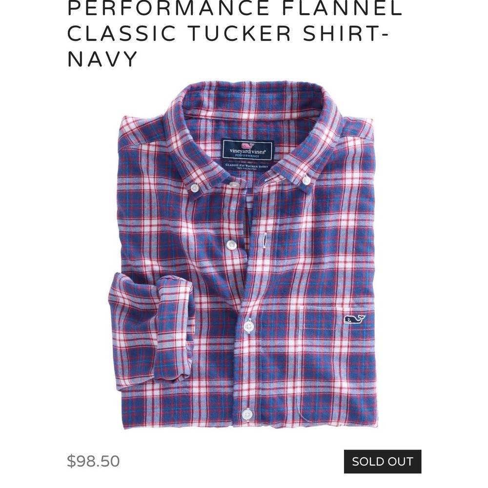 Vineyard Vines Performance Flannel Classic Tucker Shirt Navy Plaid Mens Small